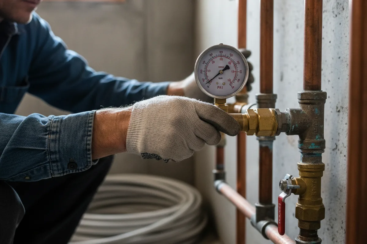 Pressure testing a repaired line during Water Line Repair in Wrightwood